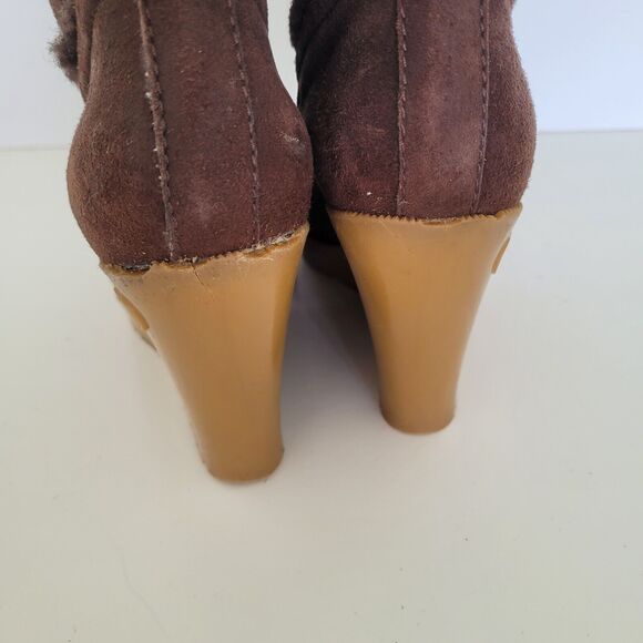 GUCCI Brown MERINO LAMBSKIN SHEARLING Suede Leather WEDGE BOOTS w/FUR Size 35 5 - Picture 4 of 11